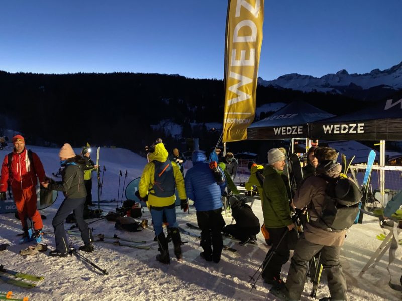 Preparations for some night skiing - people standing around