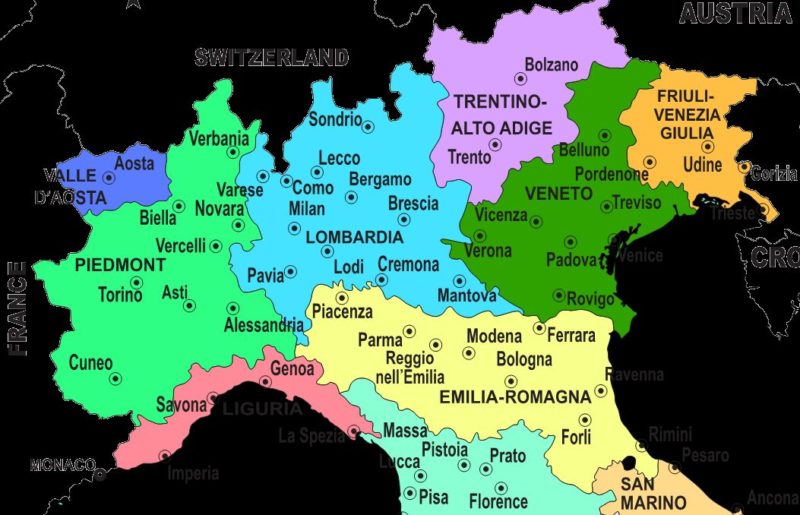 Northern Italy Regions Map